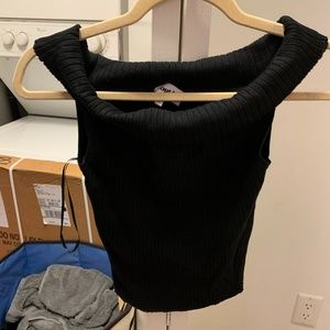 Off the shoulder, black top